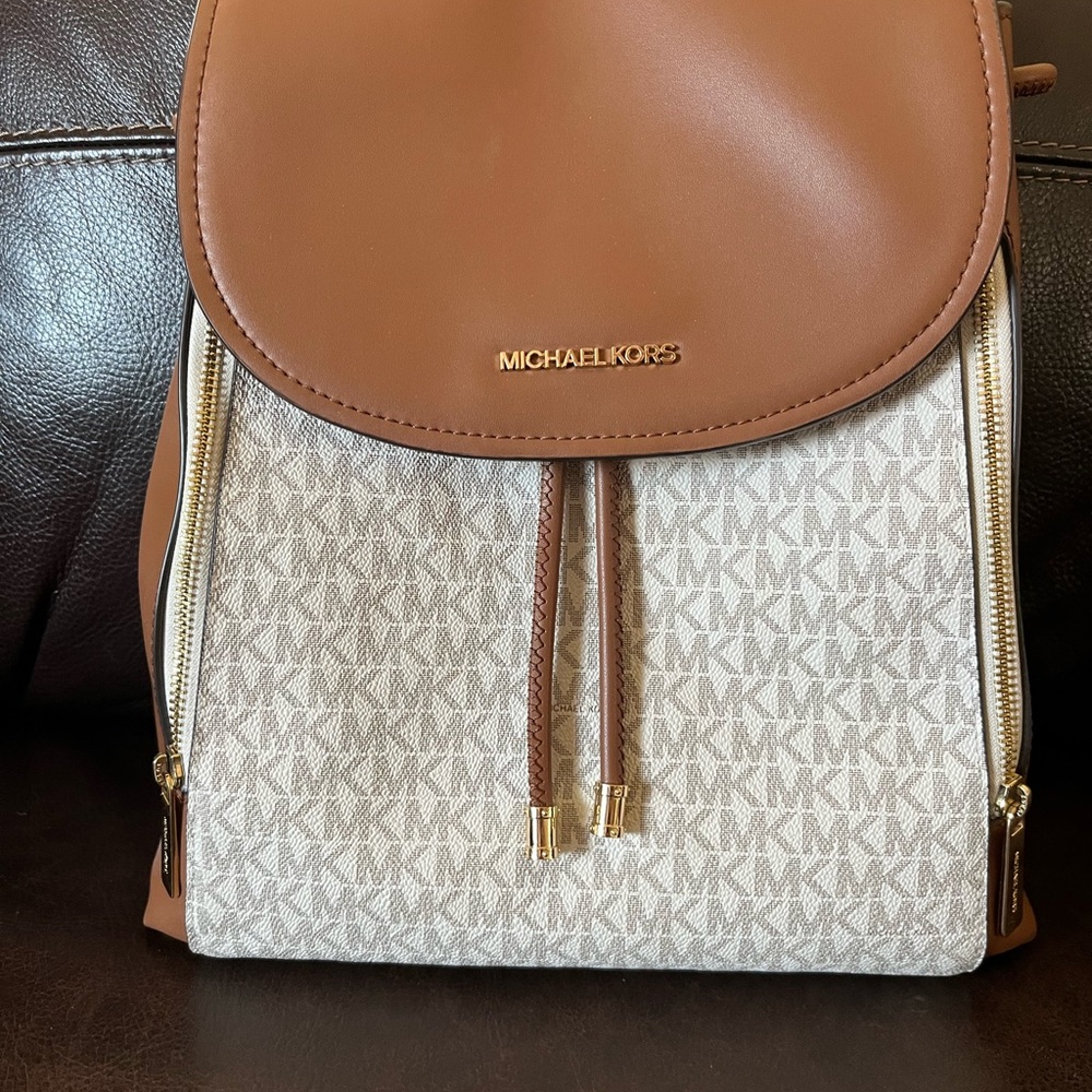Michael Kors Brown and Cream Backpack